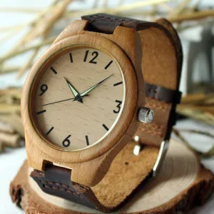 2016 New Arrival Men Wooden Wristwatch Hand-craft Watch Luminous Hands with Genuine Leather Strap In Gift Box as Gift Item