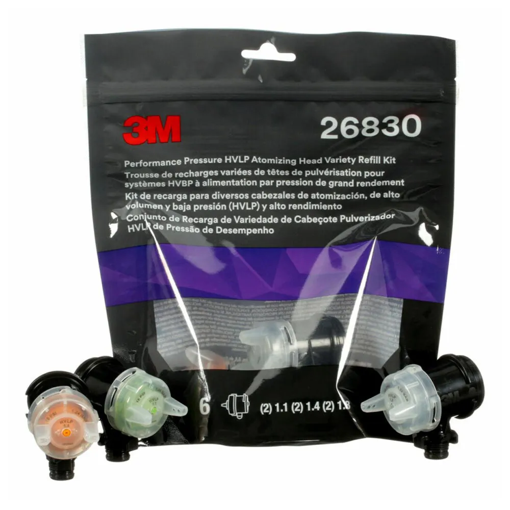 3M 26830 Performance Pressure HVLP Atomising Head Variety Kit 1.1mm 1.4mm 1.8mm