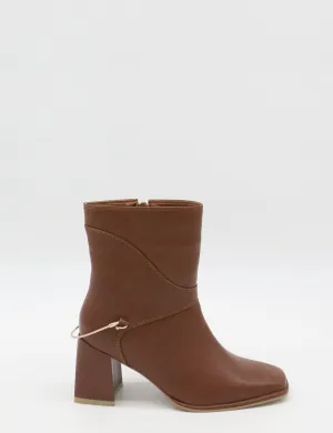 Amanda heeled ankle boot in tan leather women's shoes