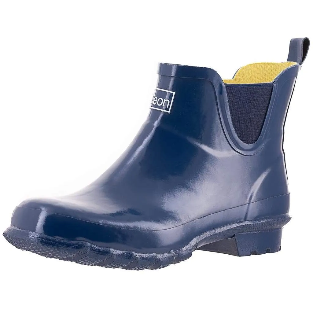 Ankle Height Rain Boots - Navy Blue Gloss - Wide Foot - Easy to Slip On