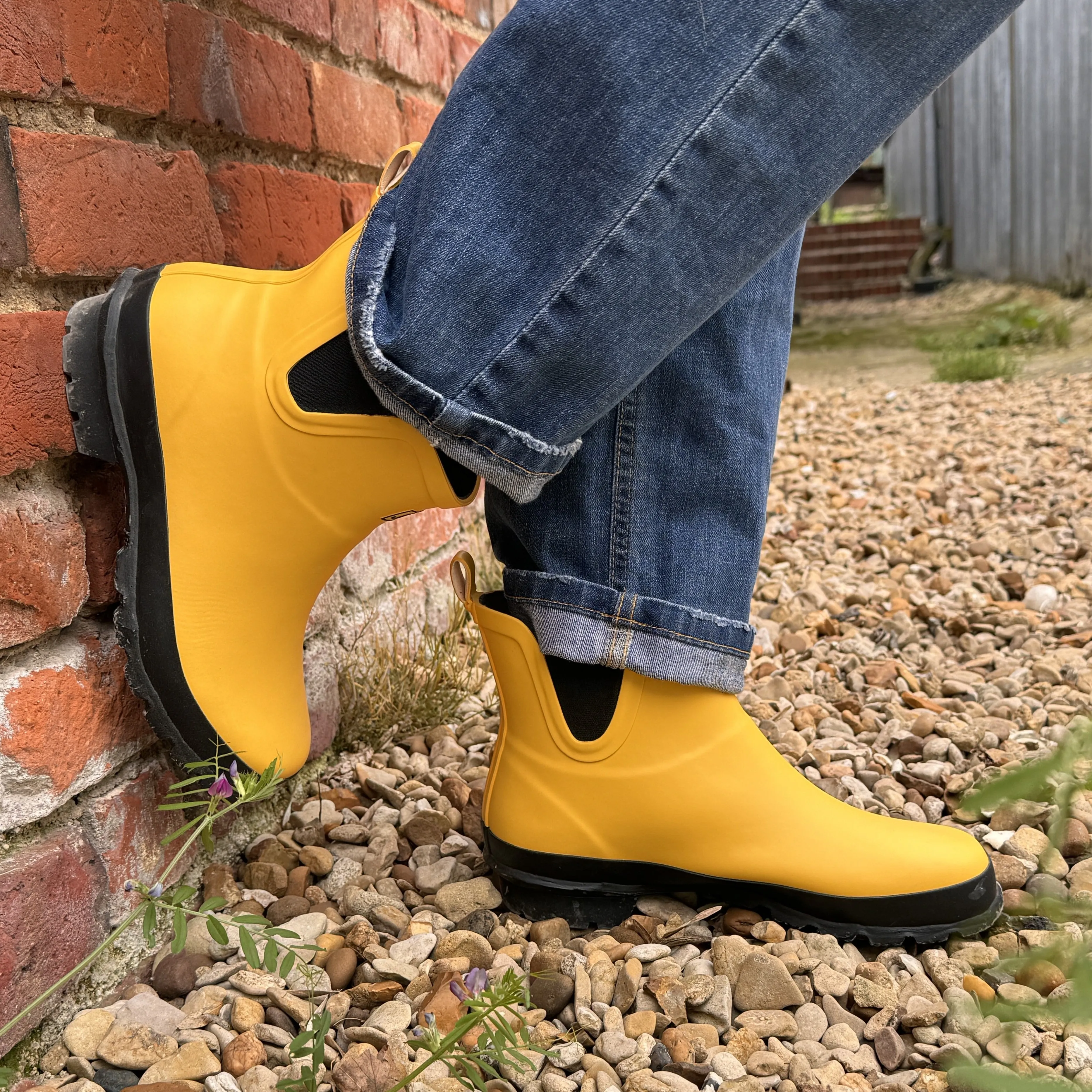 Ankle Height Rain Boots - Yellow Matt - Wide Foot - Easy to Slip On