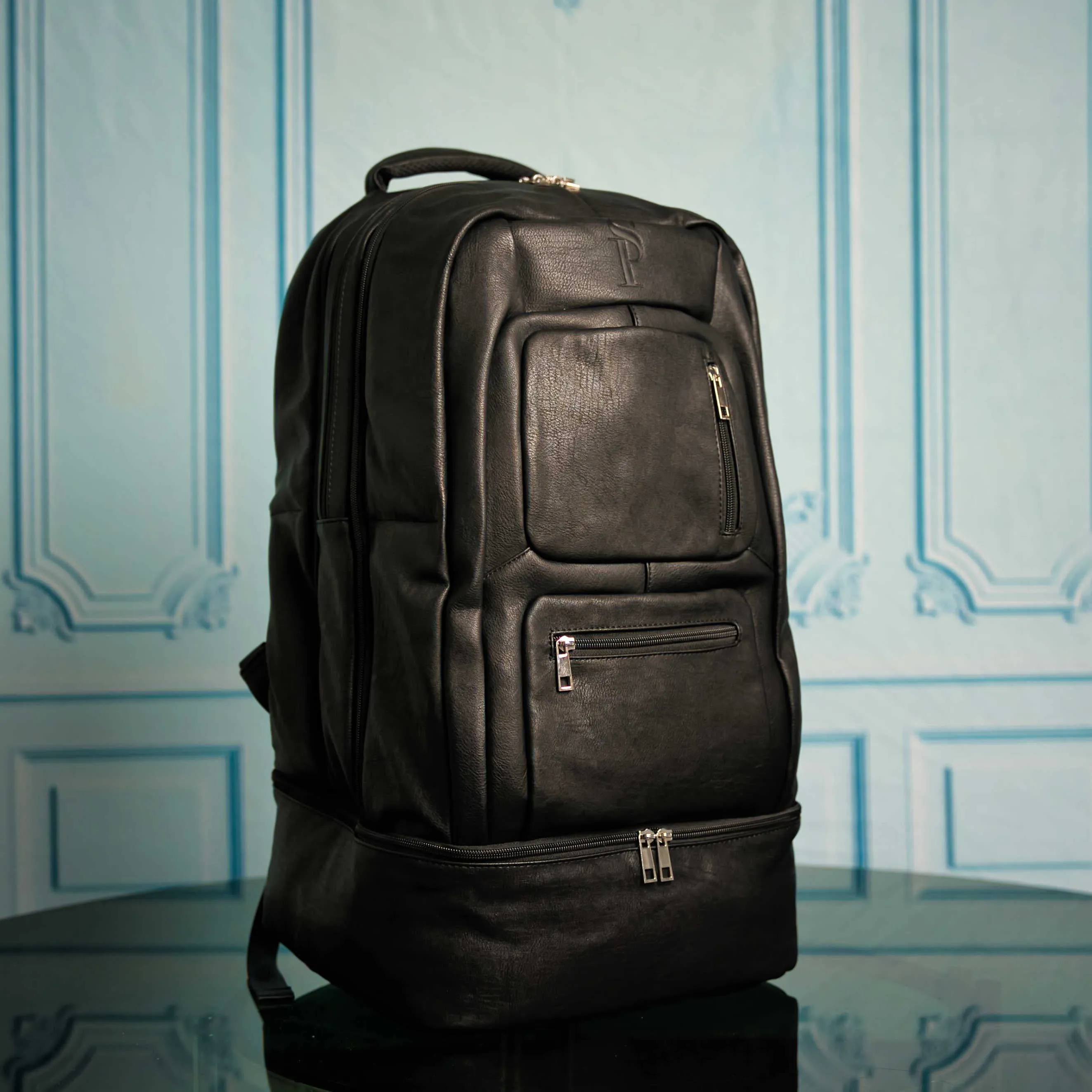 Black Leather Luxury Carry On Backpack (Patented Signature Bag)