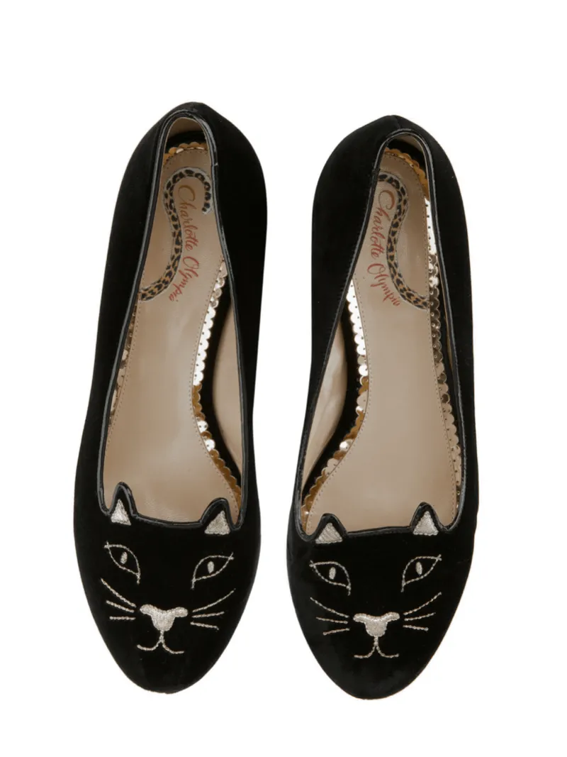 Black Velvet Kitty flats