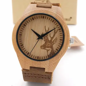 BOBO BIRD F29 Deer Styles Bamboo Wood Watches Women's Luxury Brand Clock Leather Band Wooden Bamboo Wristwatches In Wood Box OEM