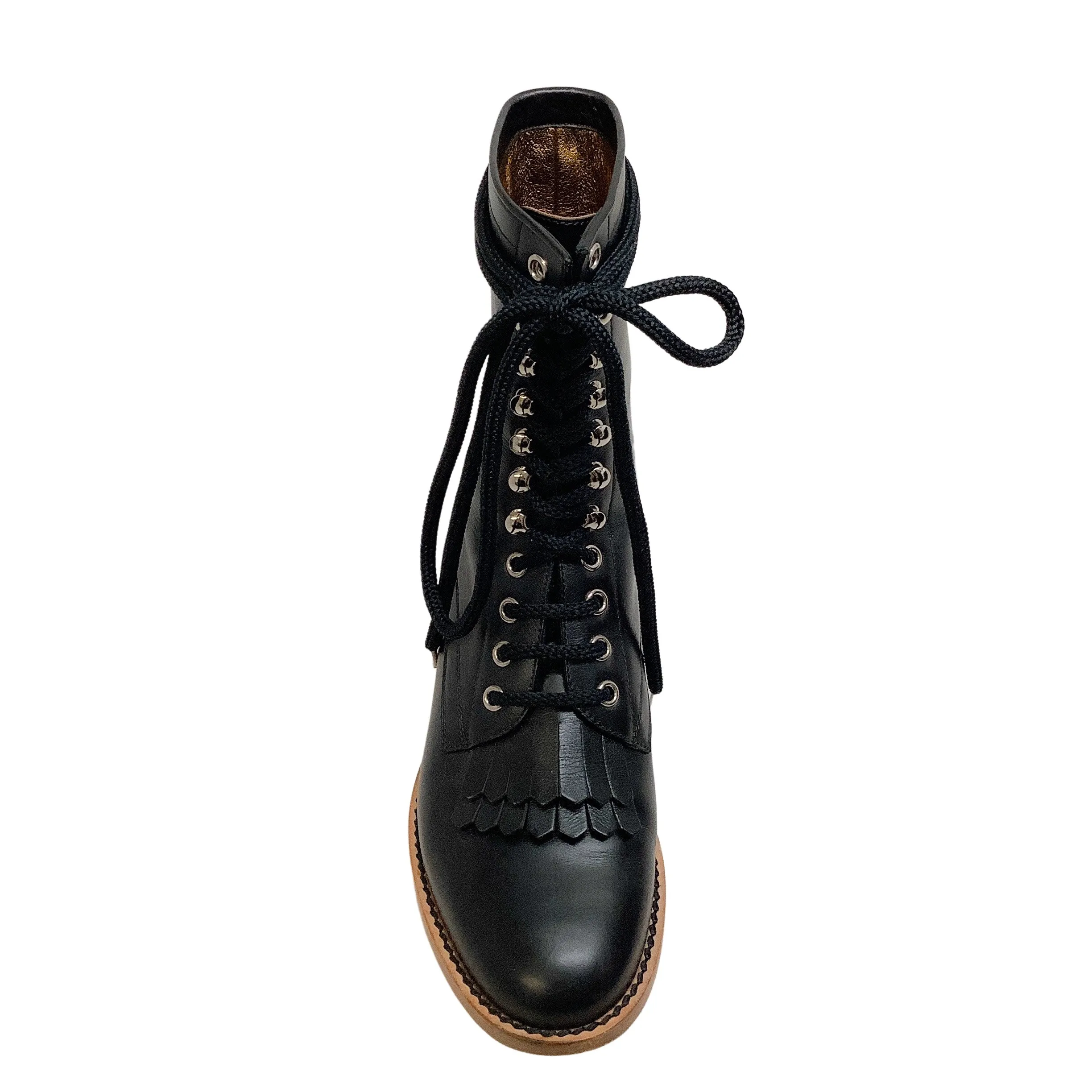 Chanel Black Leather Combat with Brogue Detail Boots/Booties