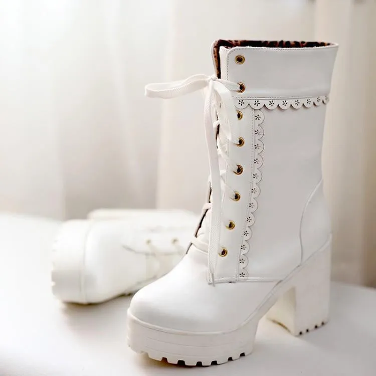 Chunky Lace Platform Boots