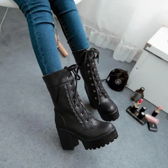 Chunky Lace Platform Boots