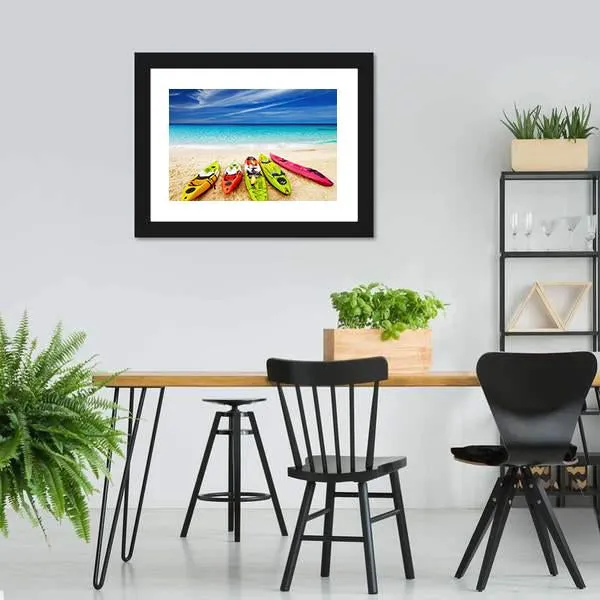 Colorful Kayaks On Beach Canvas Wall Art