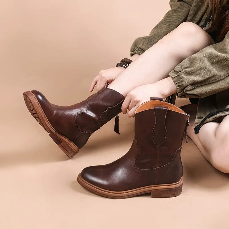 Cowgirl Boots Handmade Genuine Leather Short Boots in Black/Brown/Coffee/Yellow