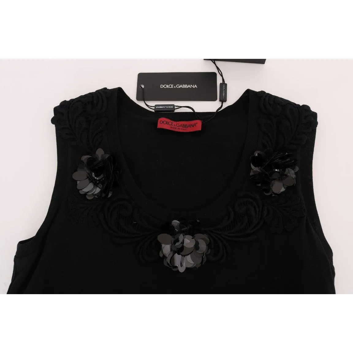 Dolce & Gabbana Black Floral Sequined Cami Blouse