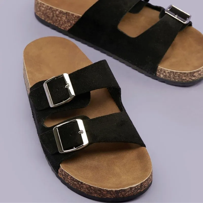 Double Buckle Footbed Sandals for Bunions and Wide Feet