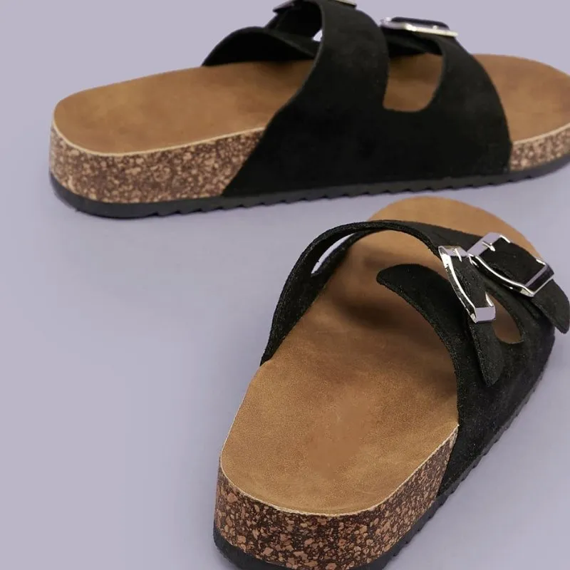 Double Buckle Footbed Sandals for Bunions and Wide Feet