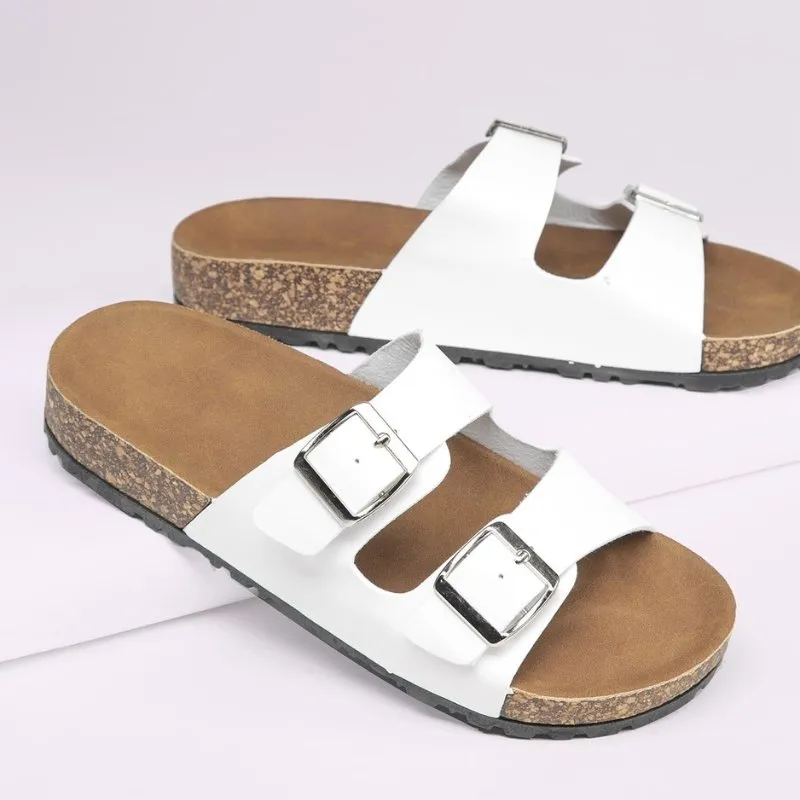 Double Buckle Footbed Sandals for Bunions and Wide Feet