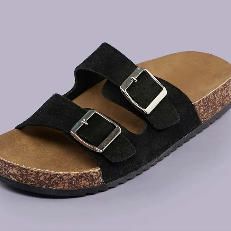 Double Buckle Footbed Sandals for Bunions and Wide Feet