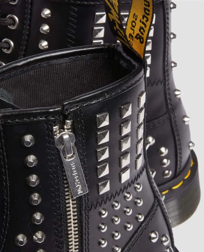 Dr. Martens 1460 Studded Zip Atlas Leather Lace Up Boots Shoes - Black