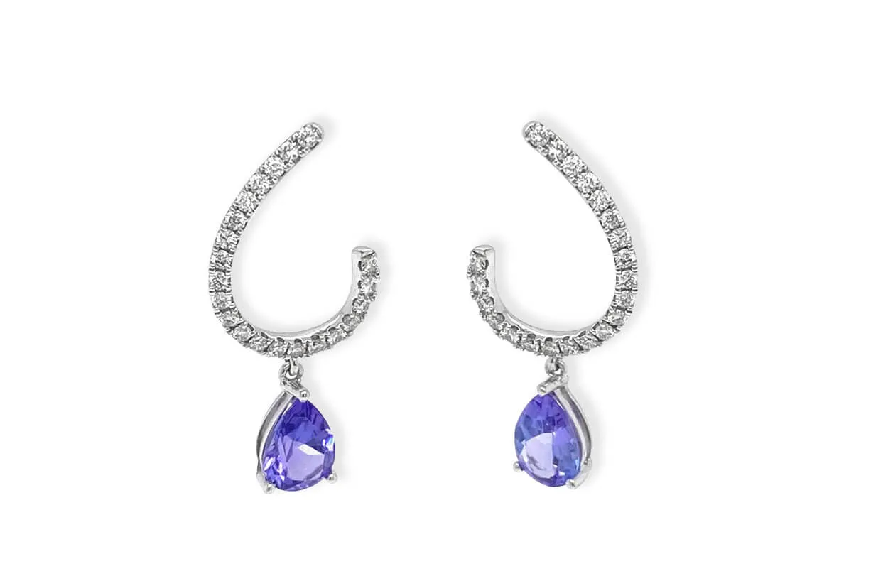 Earrings Tanzanite Drop & Diamonds 18kt Gold