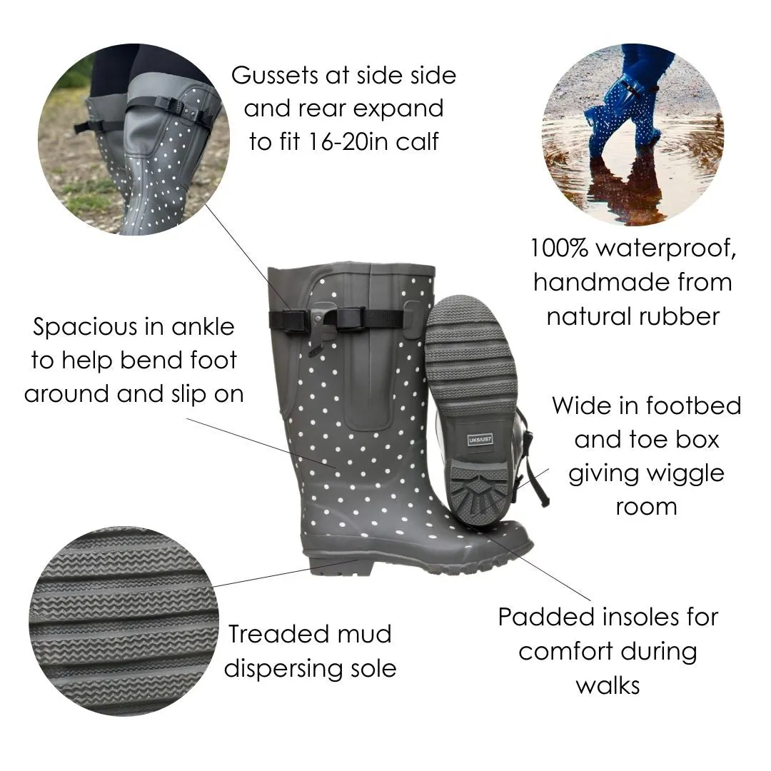 Extra Wide Calf Womens' Rain Boots - Grey Spot - Up to 20 inch calf. Wide in Foot & Ankle