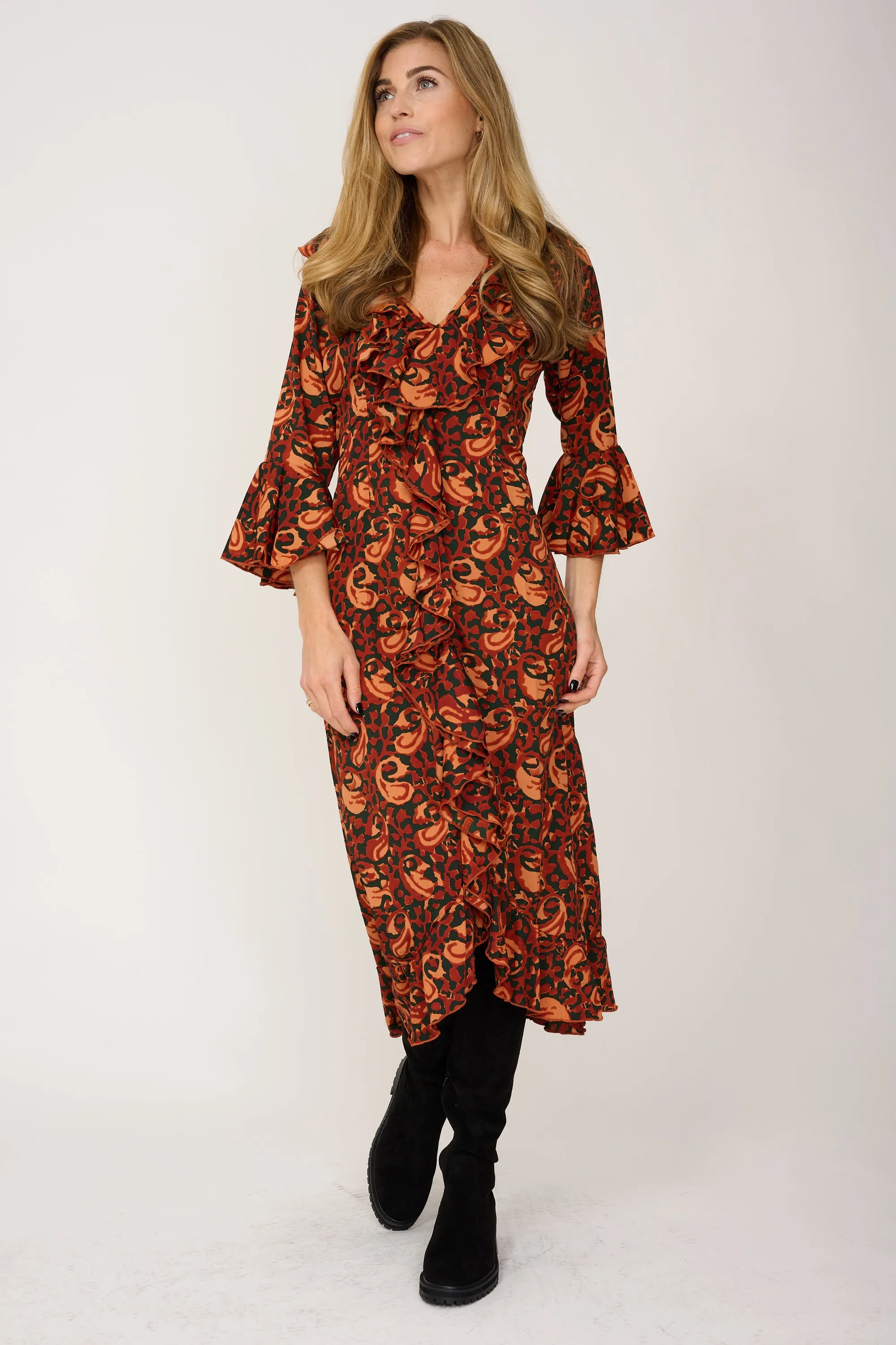 Felicity Midi Dress in Autumn Leaves Swirl