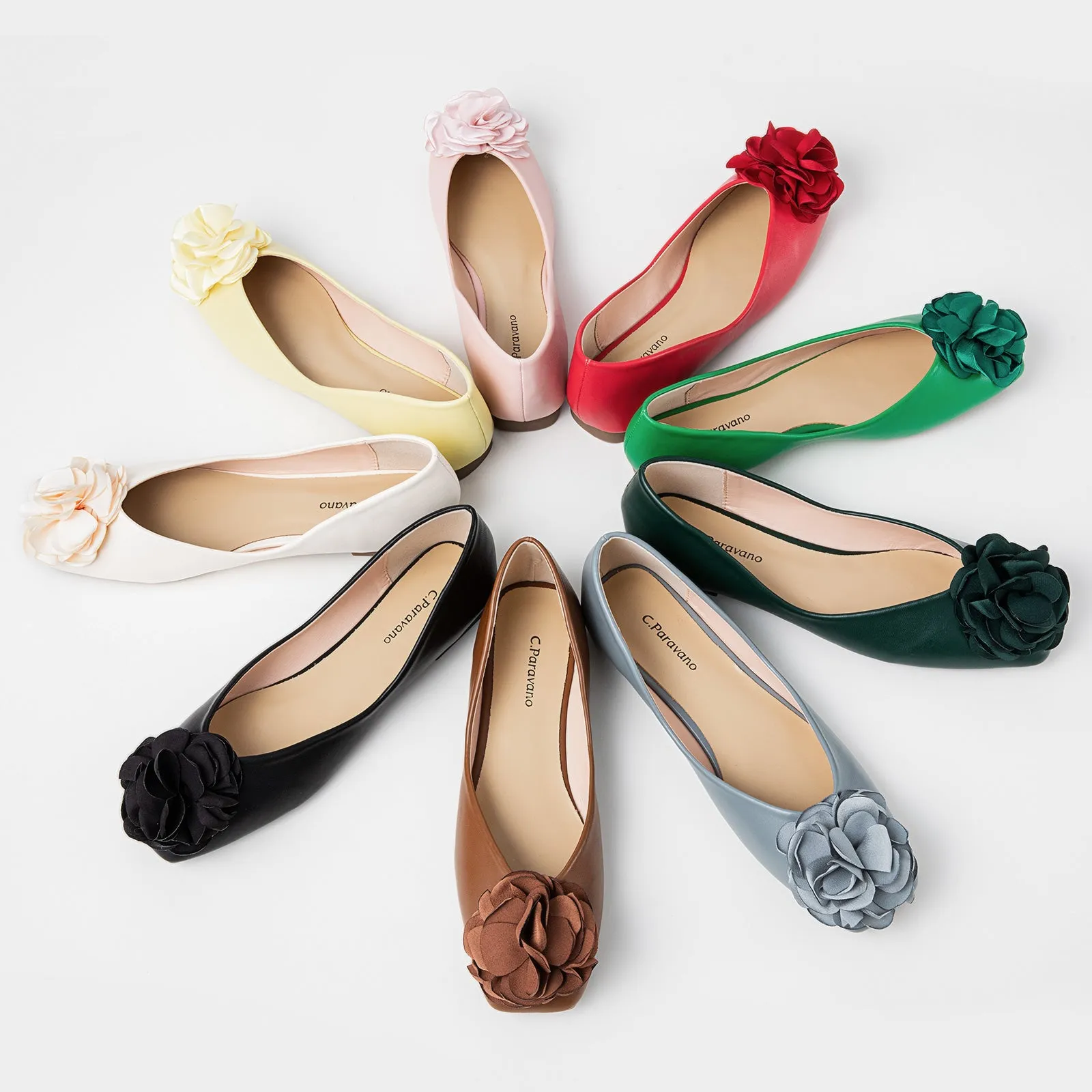 Flower Ballerina Flats (Eva) Dark Green