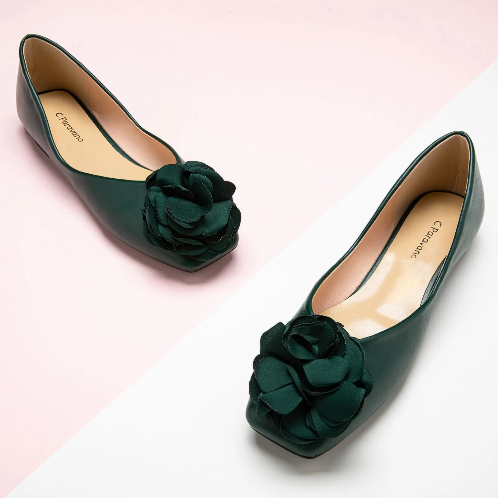 Flower Ballerina Flats (Eva) Dark Green