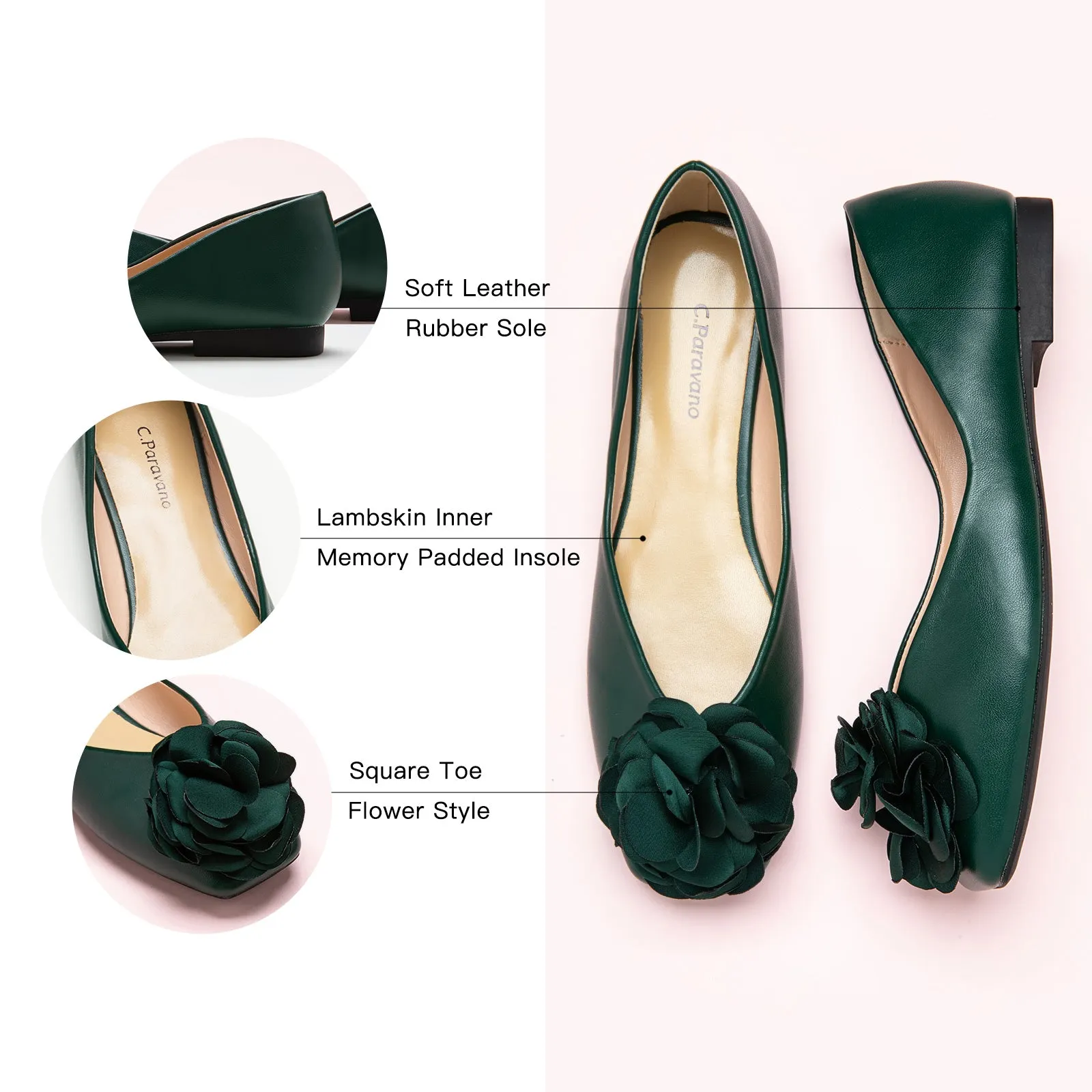 Flower Ballerina Flats (Eva) Dark Green