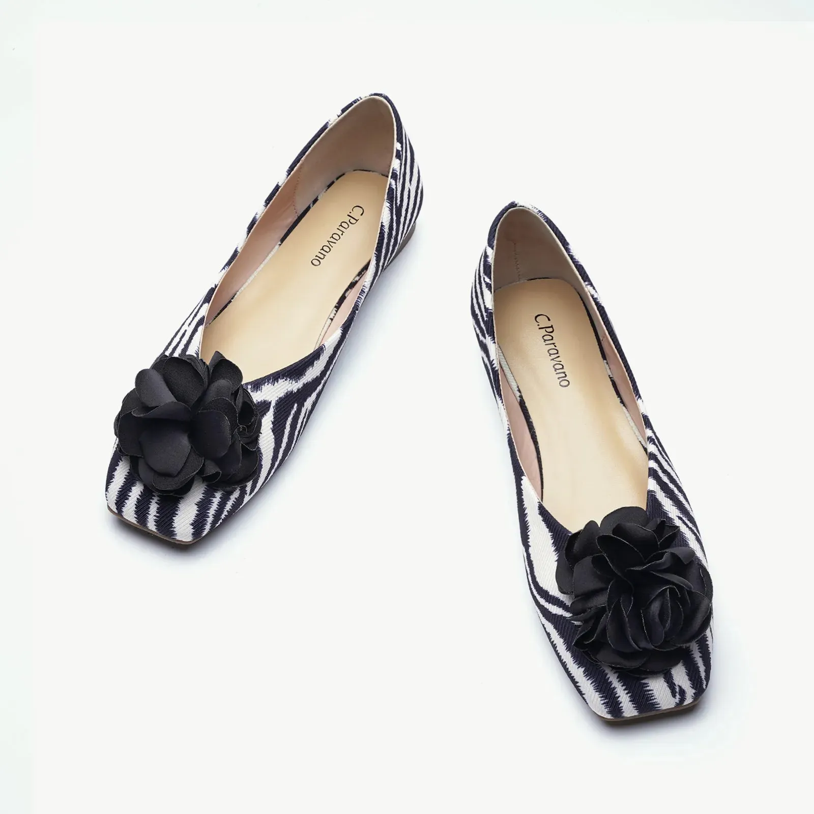 Flower Ballerina Flats (Eva) Zebra