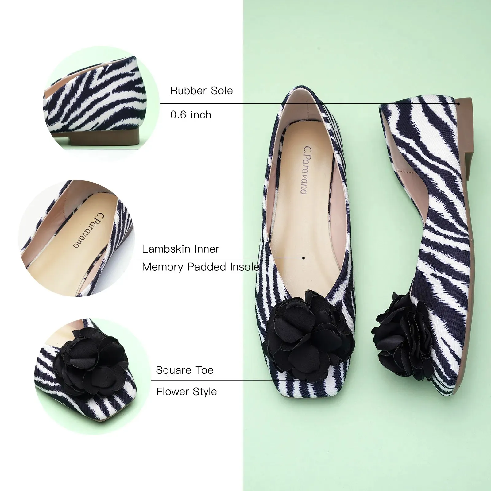 Flower Ballerina Flats (Eva) Zebra