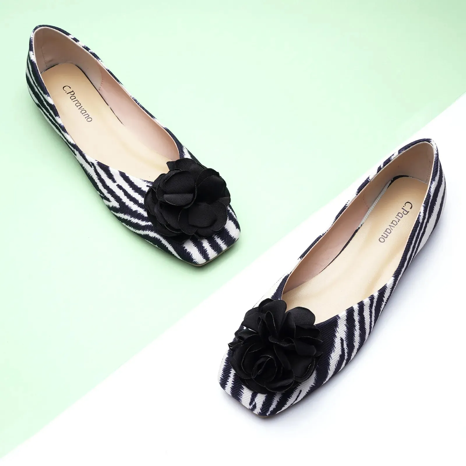 Flower Ballerina Flats (Eva) Zebra