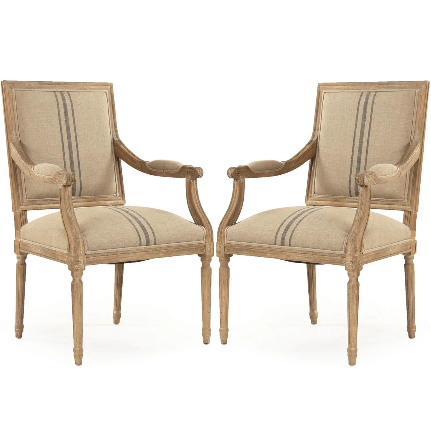 French Louis Blue Striped  Dining Chairs