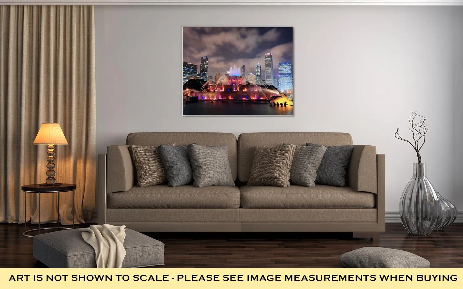 Gallery Wrapped Canvas, Chicago Skyline Skyscrapers Buckingham Fountain Grant Park Night