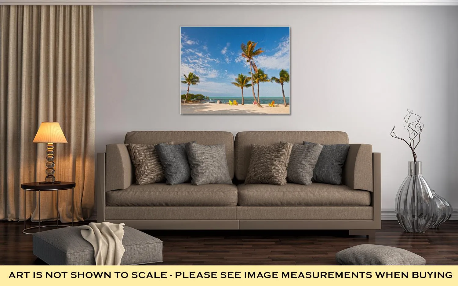 Gallery Wrapped Canvas, Summer Scene Colorful Chairs And Palm Trees At A Tropical Beach In Florida