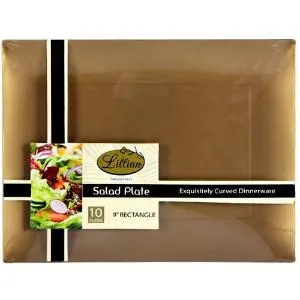 Gold 9" Rectangular Plastic Salad Plates (Case Qty: 120)