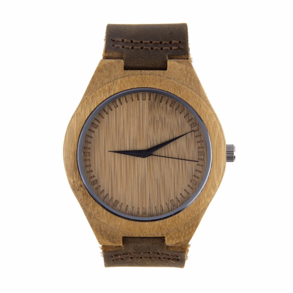 Hot! Luxury Men's Women's Bamboo Wood Watch Quartz PU Leather Wristwatches