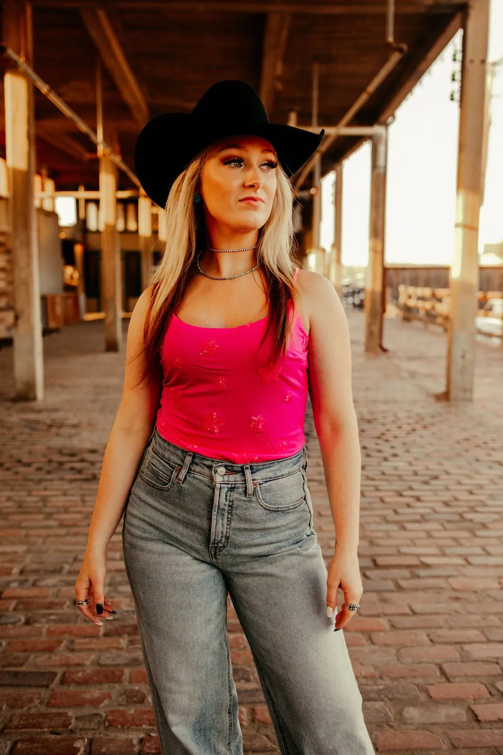 Hot Pink Sequin Star Bodysuit