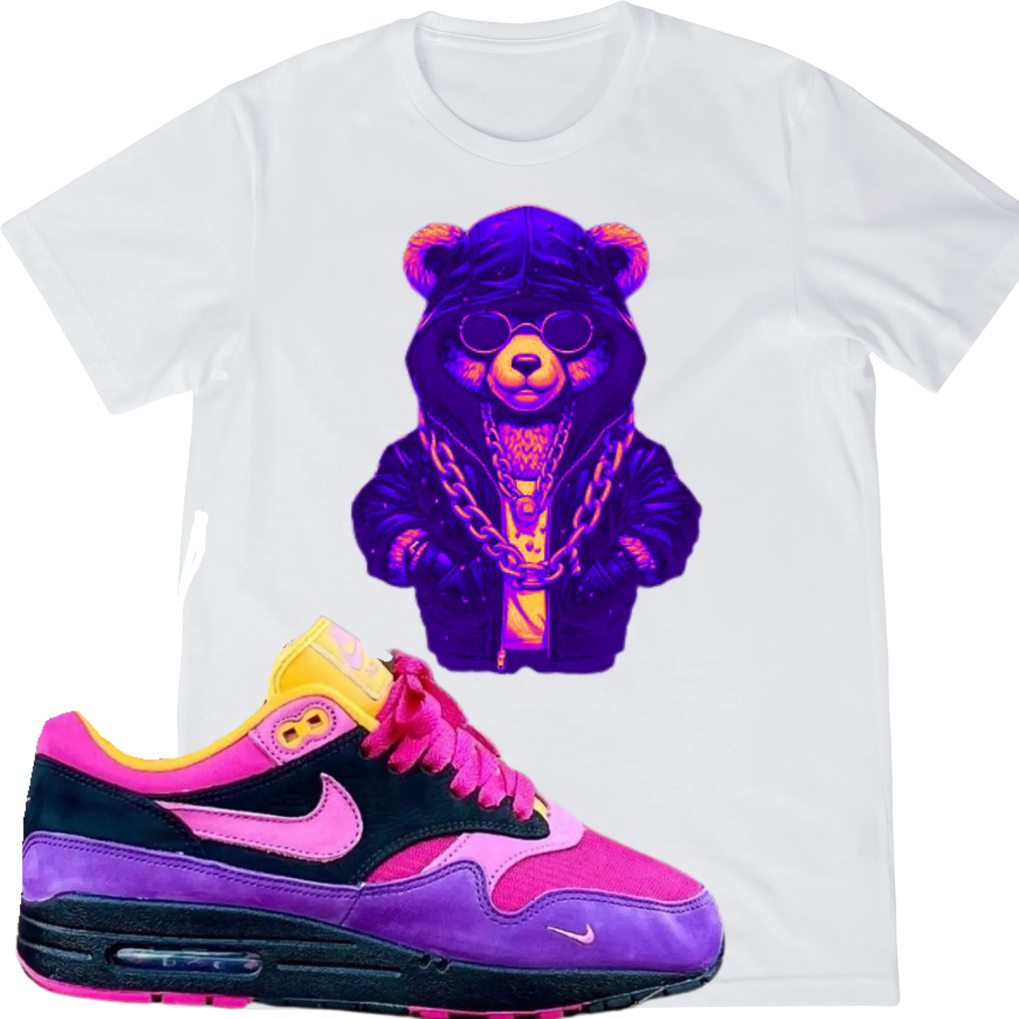 Kids "Psychedelic Bear" T-shirt Matches Purple Opulence AM1D Sneakers