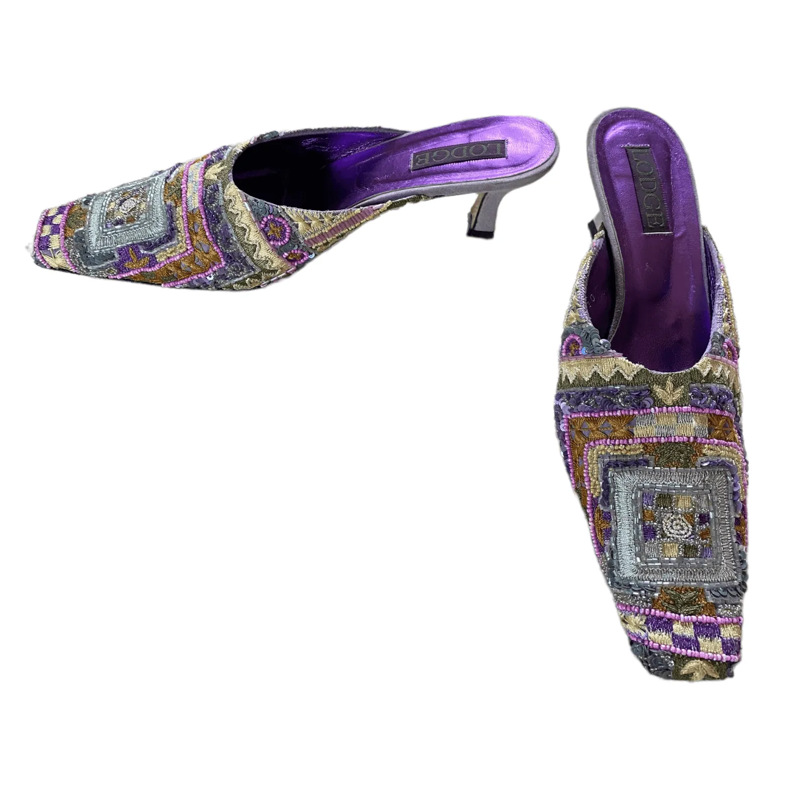 Lodge Beaded Kitten Heeled Mules Purple UK 7 EU 40