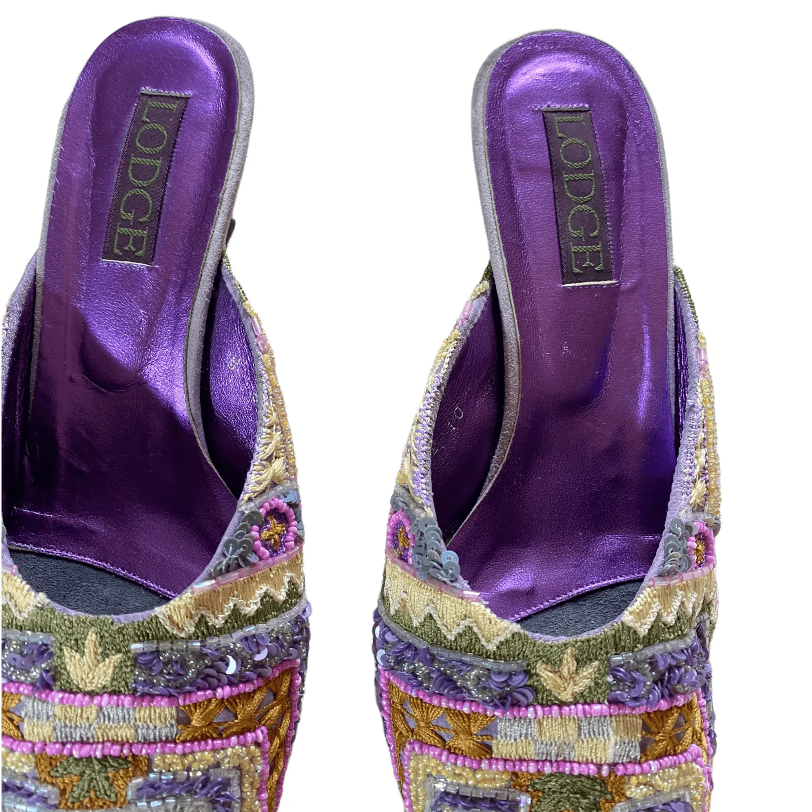 Lodge Beaded Kitten Heeled Mules Purple UK 7 EU 40