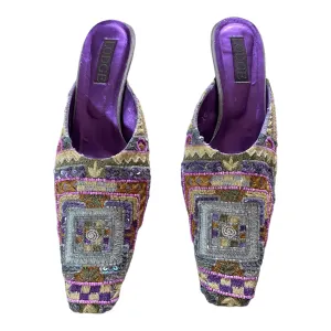 Lodge Beaded Kitten Heeled Mules Purple UK 7 EU 40