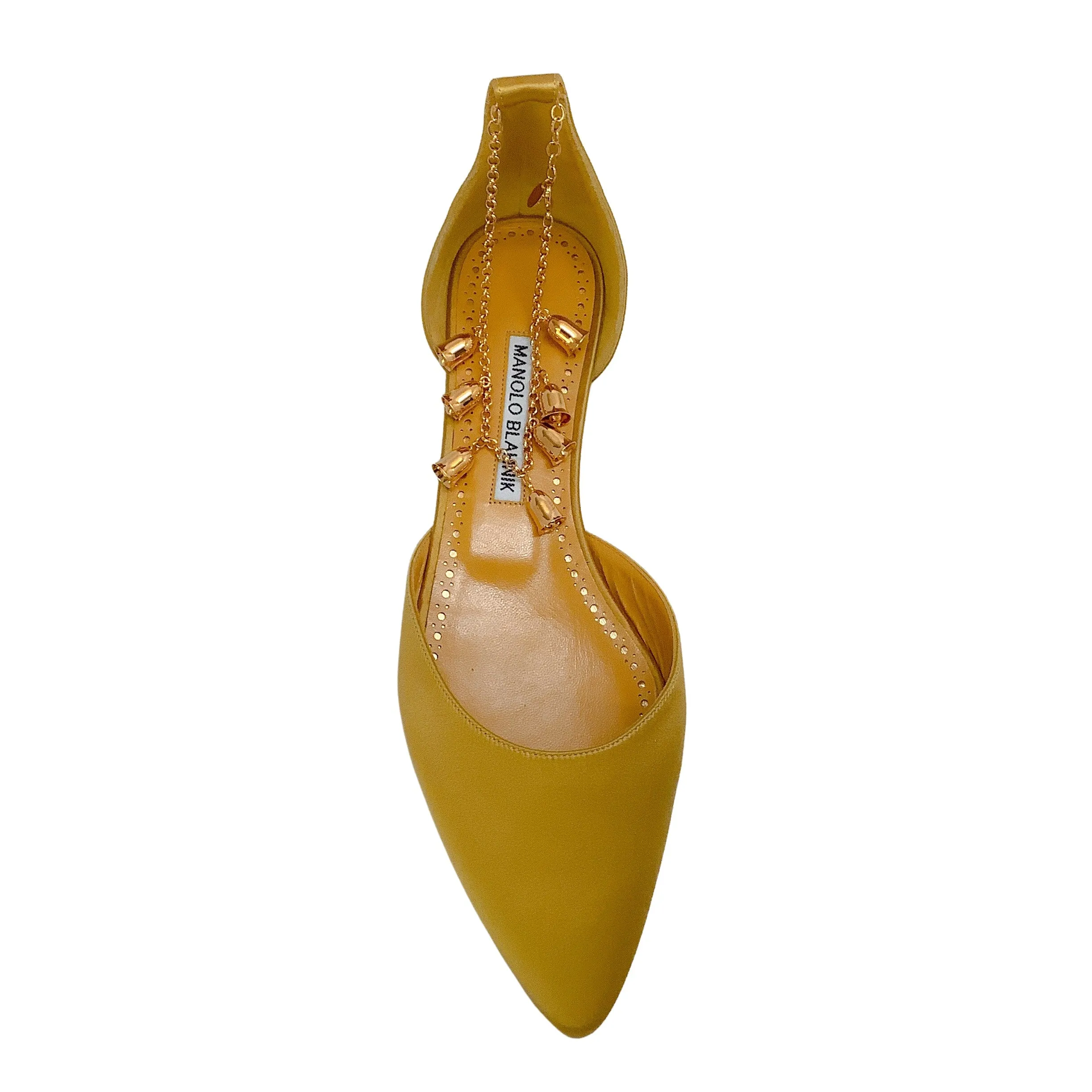 Manolo Blahnik Gold Satin Campanilla Flats