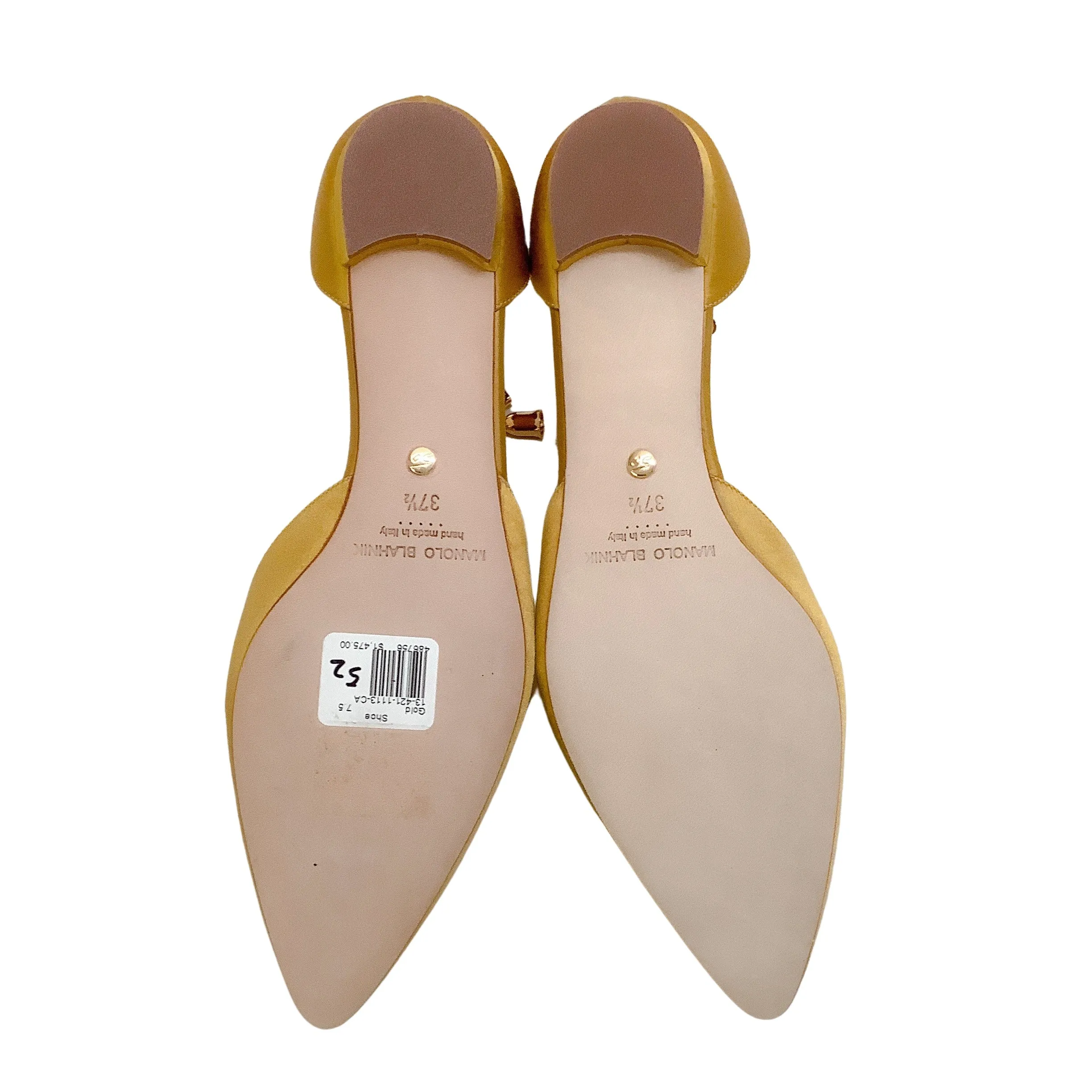 Manolo Blahnik Gold Satin Campanilla Flats