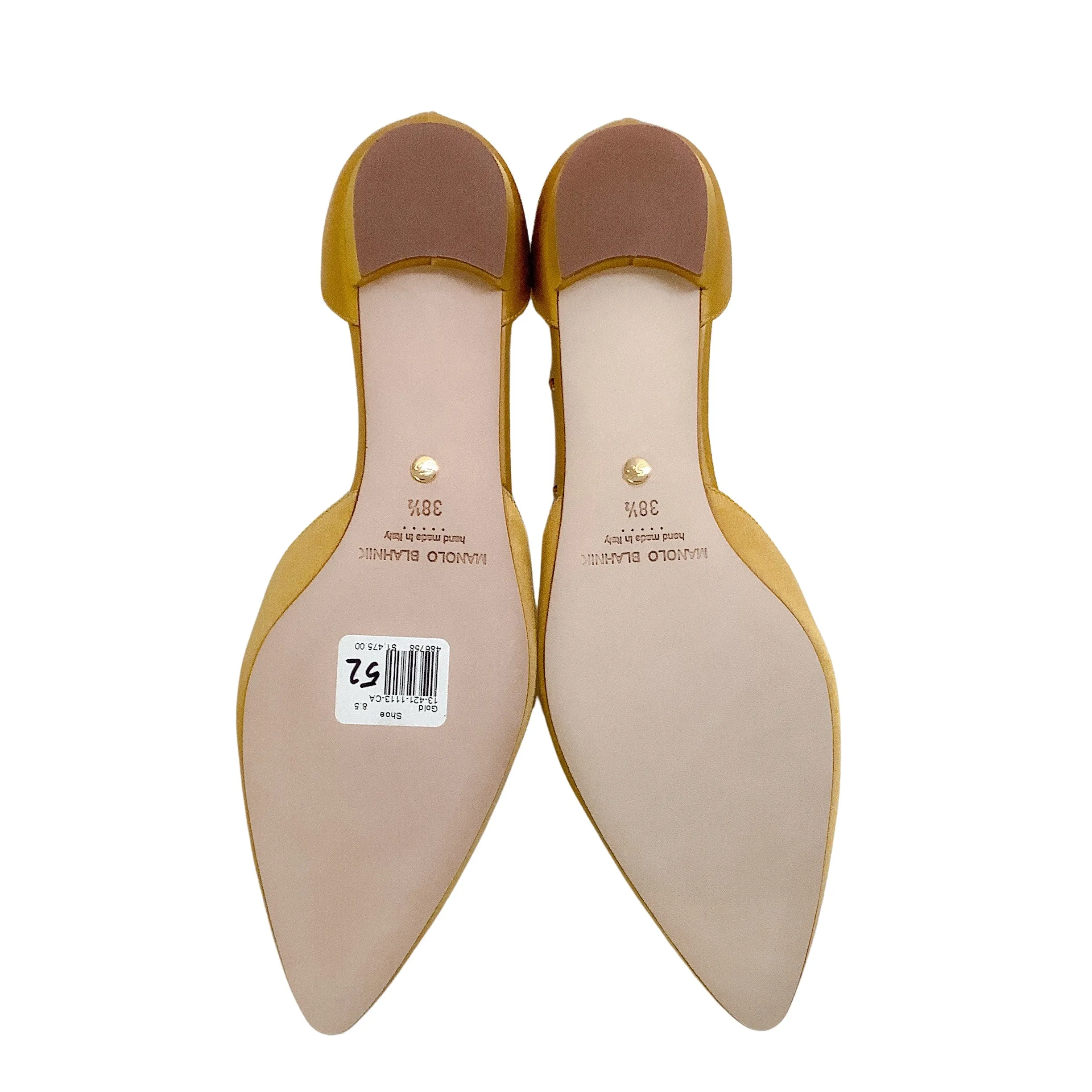 Manolo Blahnik Gold Satin Campanilla Flats