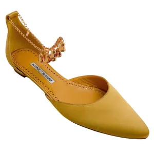 Manolo Blahnik Gold Satin Campanilla Flats