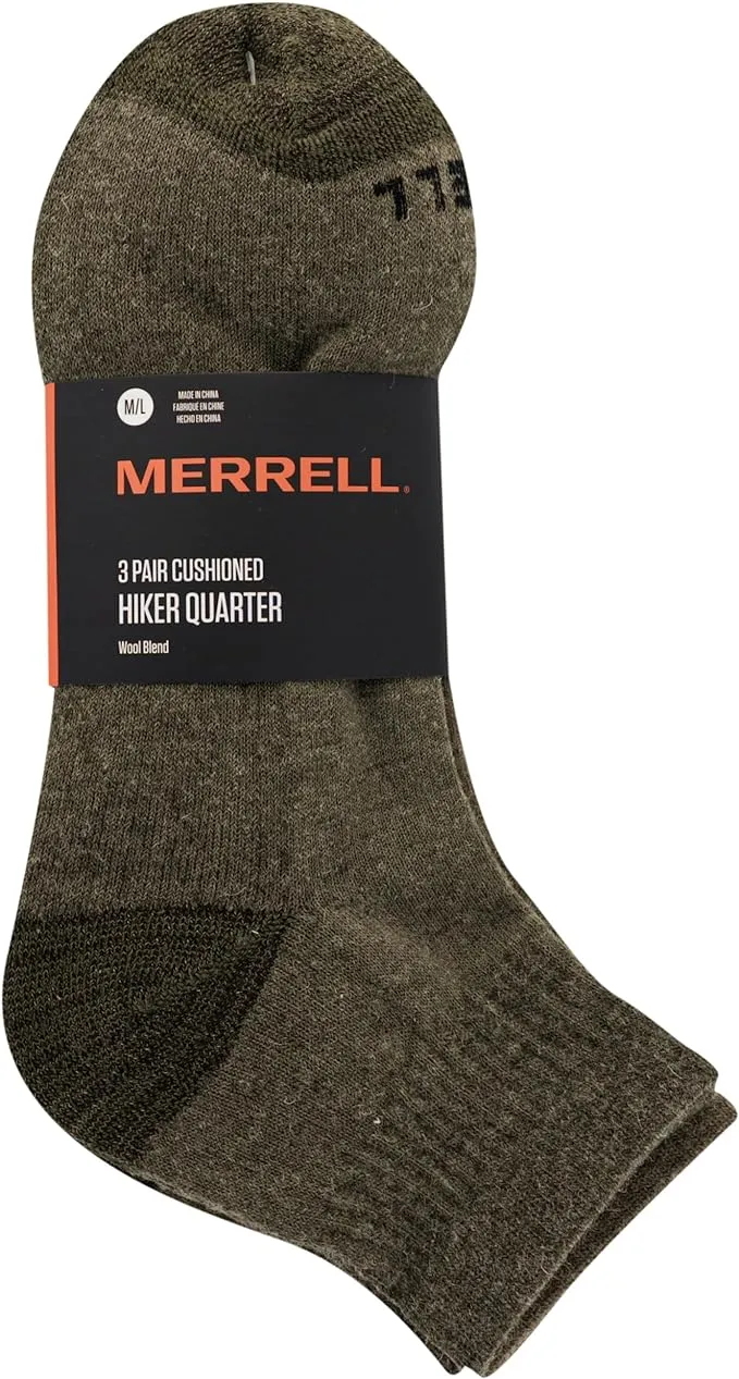 Merrell Unisex adults Wool Everyday Half Cushion, 3 Pair Pack, Arch Support Insulated Sock