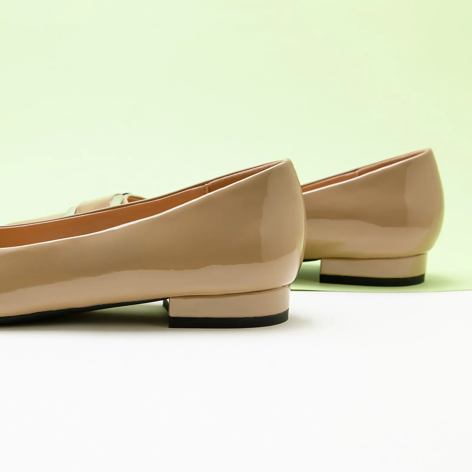 Patent Metal Tie Flats (Aida) Beige