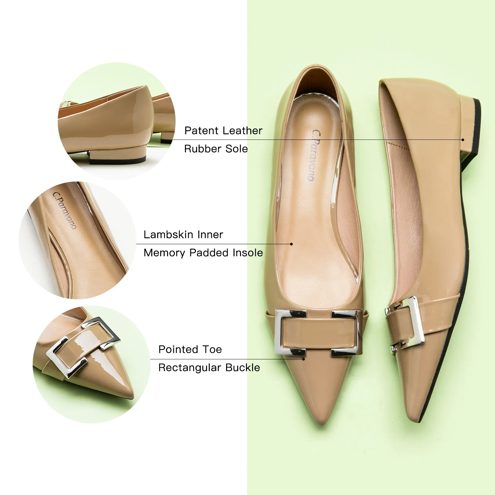 Patent Metal Tie Flats (Aida) Beige