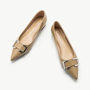 Patent Metal Tie Flats (Aida) Beige