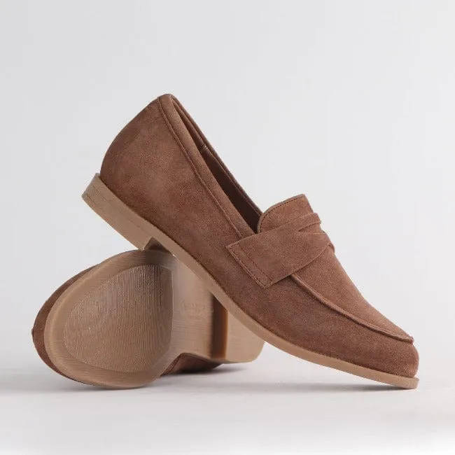 Penny Loafer with Removable Footbed in Tan Suede - 12464