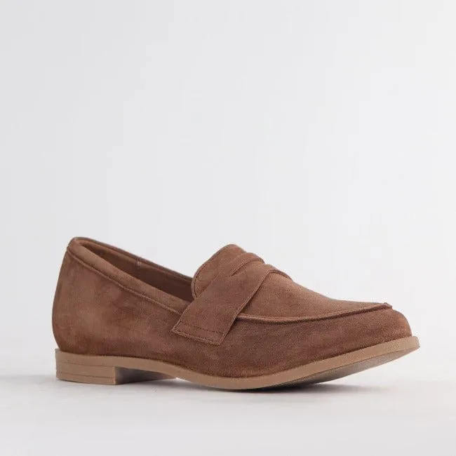 Penny Loafer with Removable Footbed in Tan Suede - 12464