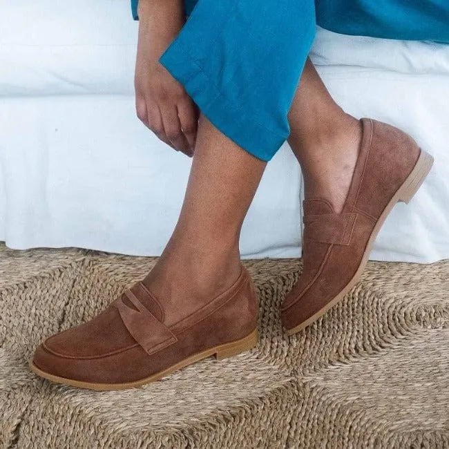 Penny Loafer with Removable Footbed in Tan Suede - 12464