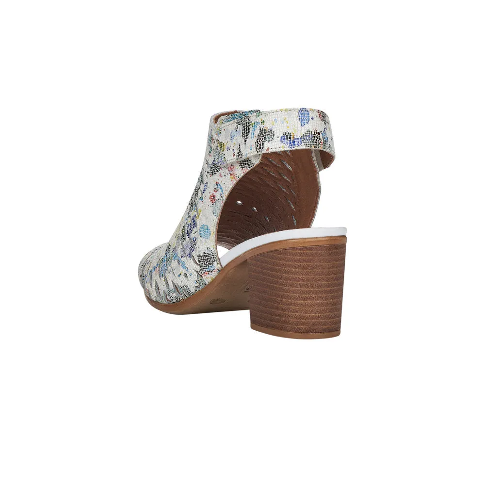 Remonte D2170-91 Leather Velcro Fastening Block Heel Sandal White multi